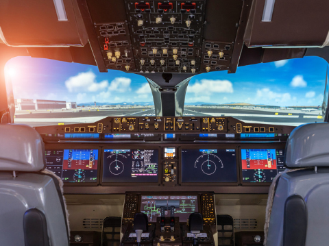 Image of Commercial Airline Cockpit, Flight Controls